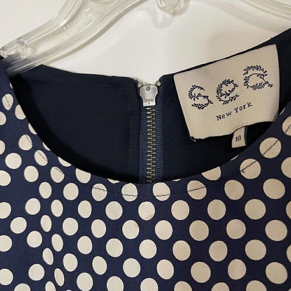 SEA New York Navy Blue Polka Dot Silk Short Shift sleeveless dress size US 10 - Picture 5 of 8
